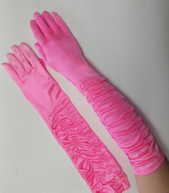 Перчатки длинные с драпировкой яр.розовый